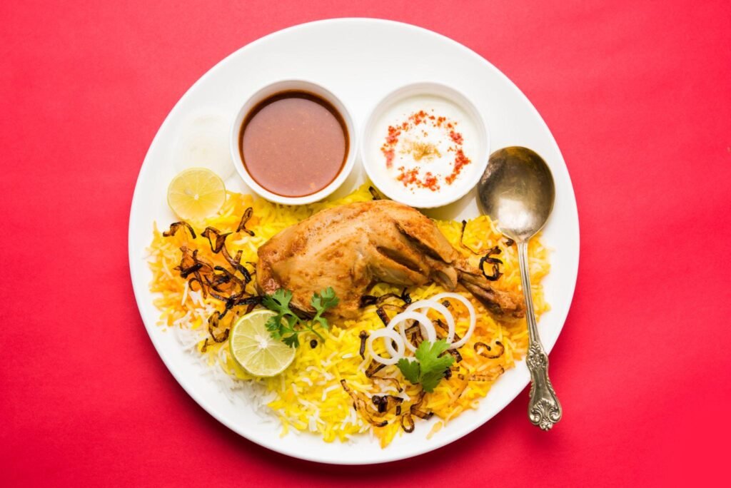 Authentic Hyderabadi biryani food served with aromatic spices and tender meat