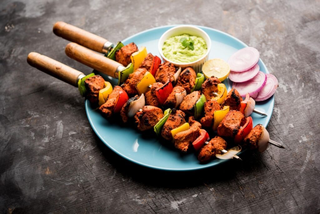 Authentic grilled food platter with kebabs and smoky flavors
