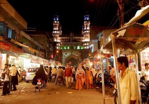 Visitors exploring the vibrant Laad Bazaar market in Historical Hyderabad
