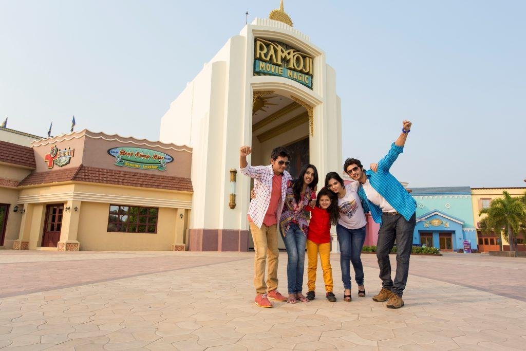 Family enjoying attractions at Ramoji Film City Hyderabad
