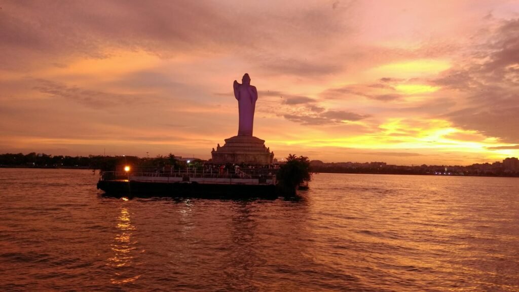 Scenic waters of Hussain Sagar in Hyderabad Telangana